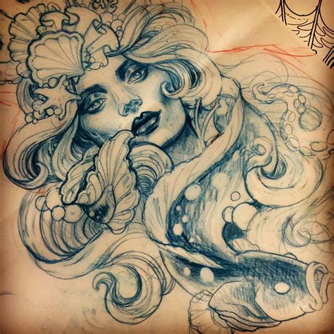 mermaid tattoo sketch